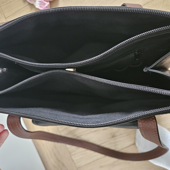 Derek Alexander Two Tone Leather Bag 2 Zip Up Compartments Built In Wallet - Picture 11 of 12